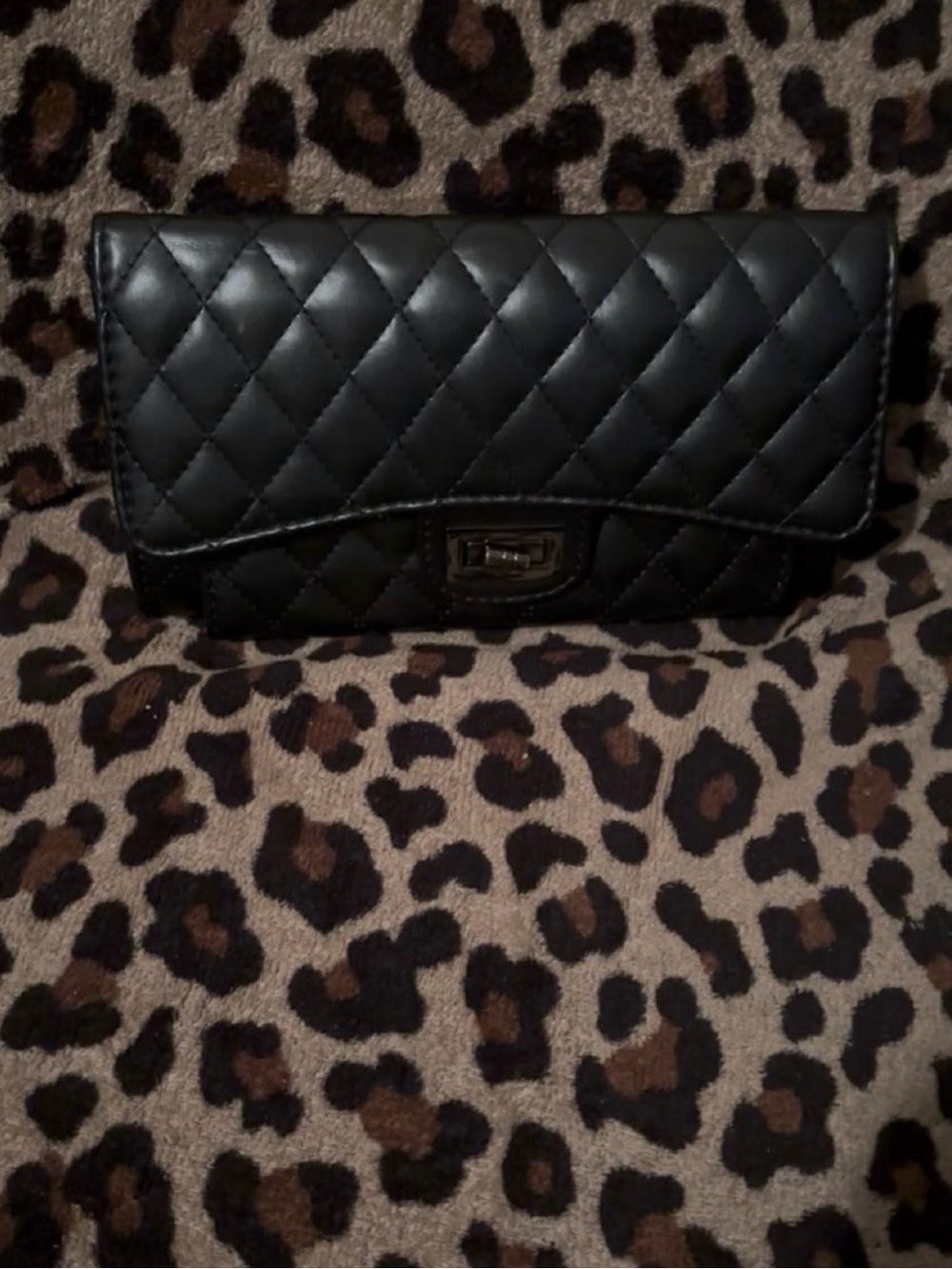 Quilted Black Women's Clutch with Turn-Lock Closure